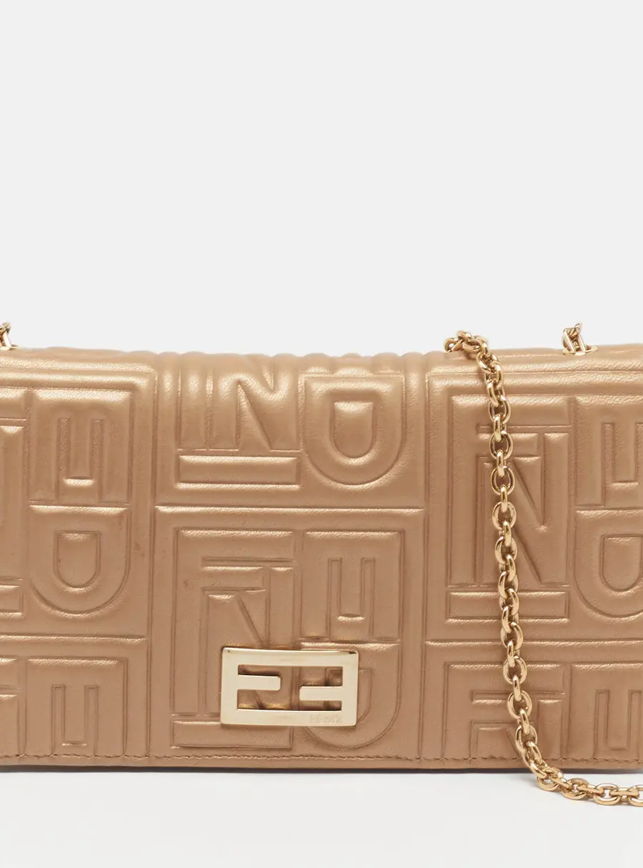 Fendi FF Gold Leather Wallet On Chain