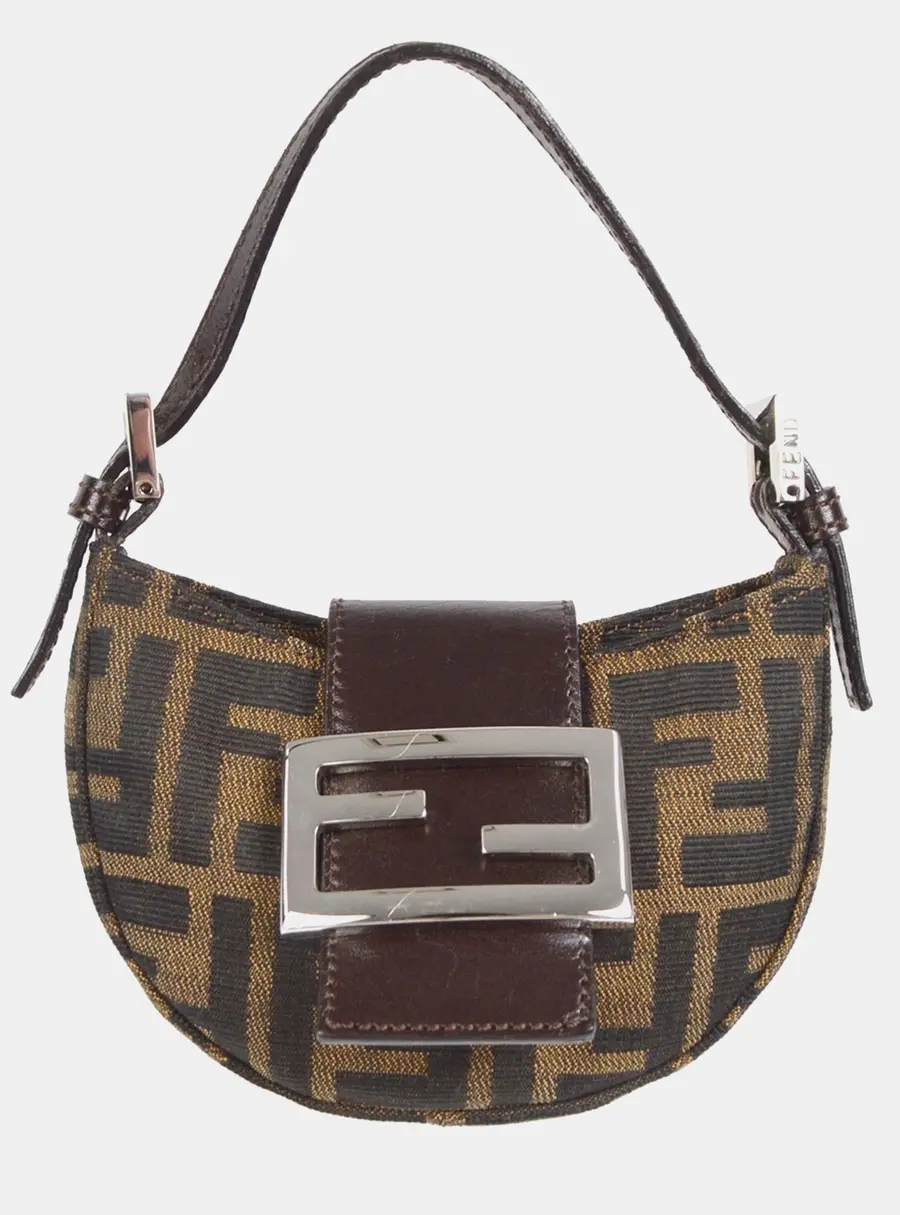 Fendi Croissant Micro Brown Zucca Canvas Shoulder Bag