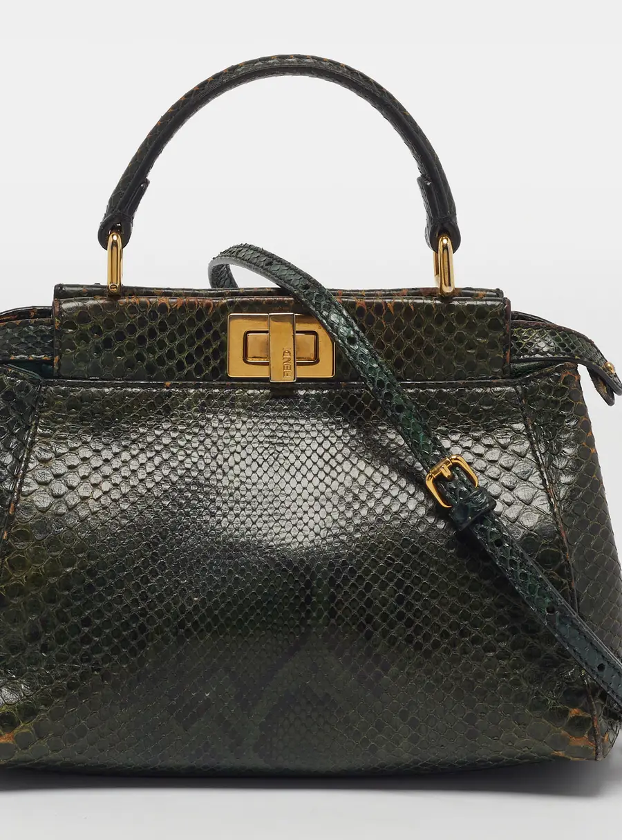 Fendi Peekaboo Small Green Python Top Handle Bag