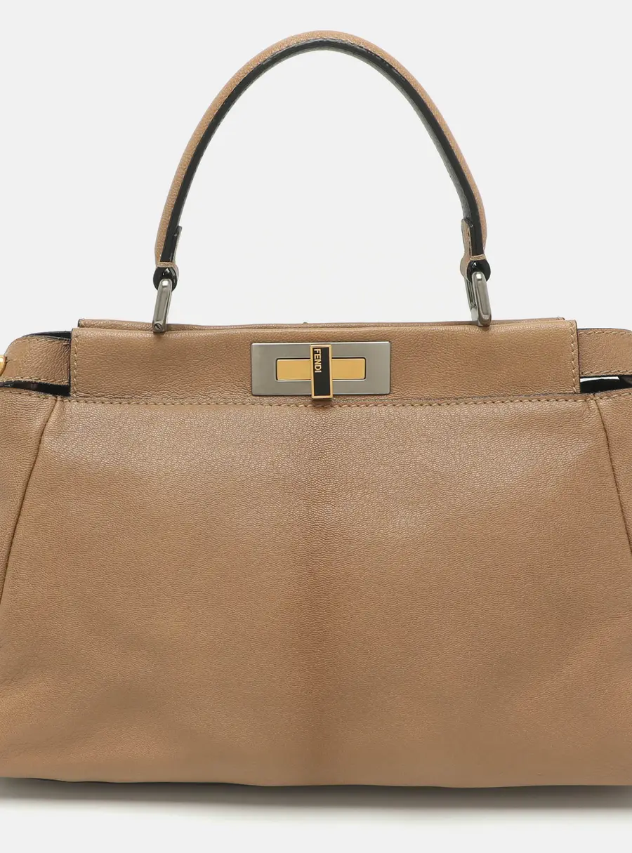 Fendi Peekaboo Medium Beige Leather Top Handle Bag