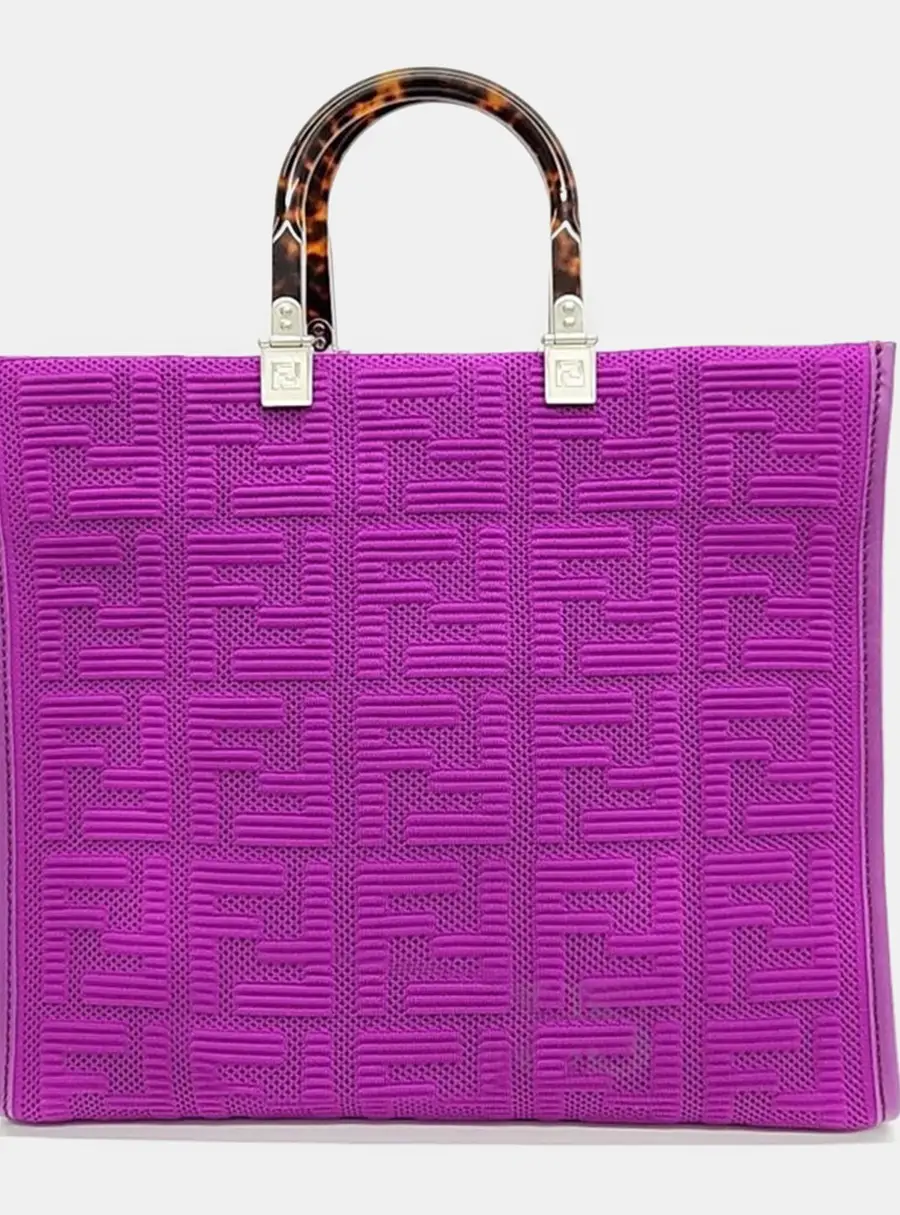 Fendi Purple  FF Fabric Medium Sunshine Shopper Tote Bag