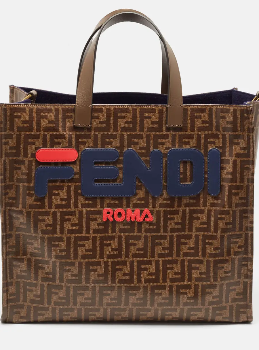 Fendi Large Brown Coated Canvas and Leather Shopper Tote