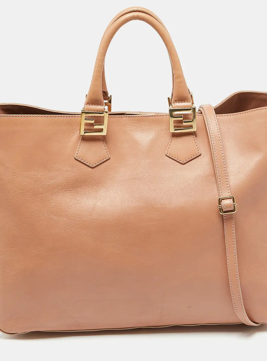 Fendi Twins Orange Leather Shopper Tote