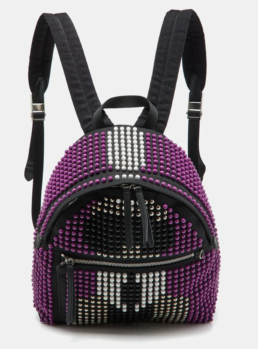 Fendi Black/Purple Nylon Karl Beaded Backpack