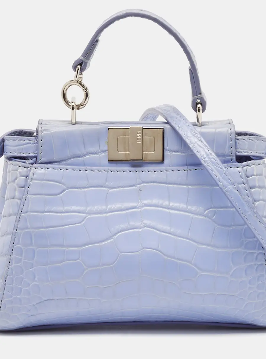 Fendi Light Blue Crocodile Micro Peekaboo Top Handle Bag