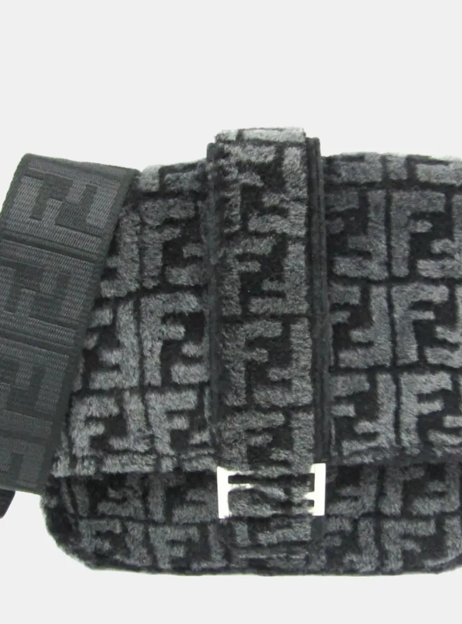 Fendi Black Mouton/Leather Baguette Messenger Bag