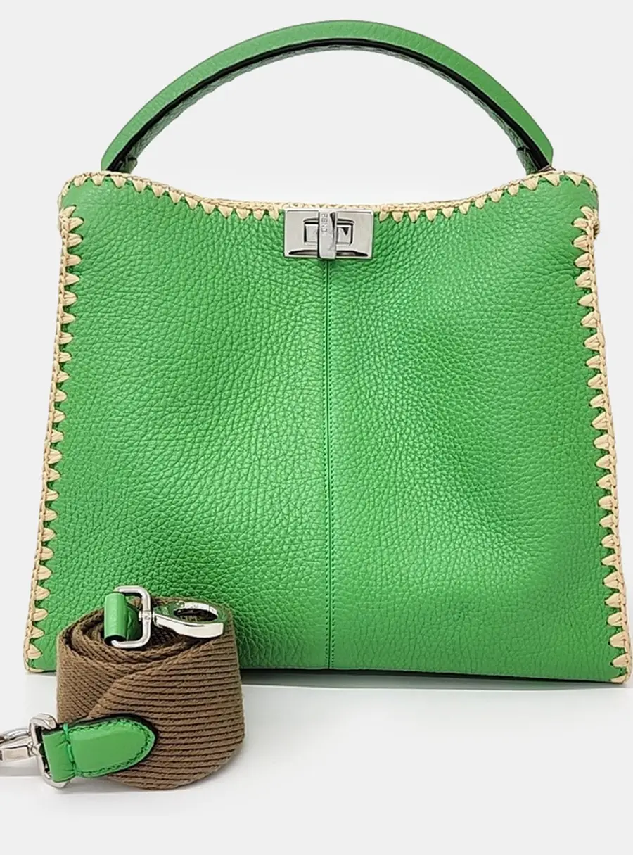 Fendi Green Leather Selleria Tote And Shoulder Bag