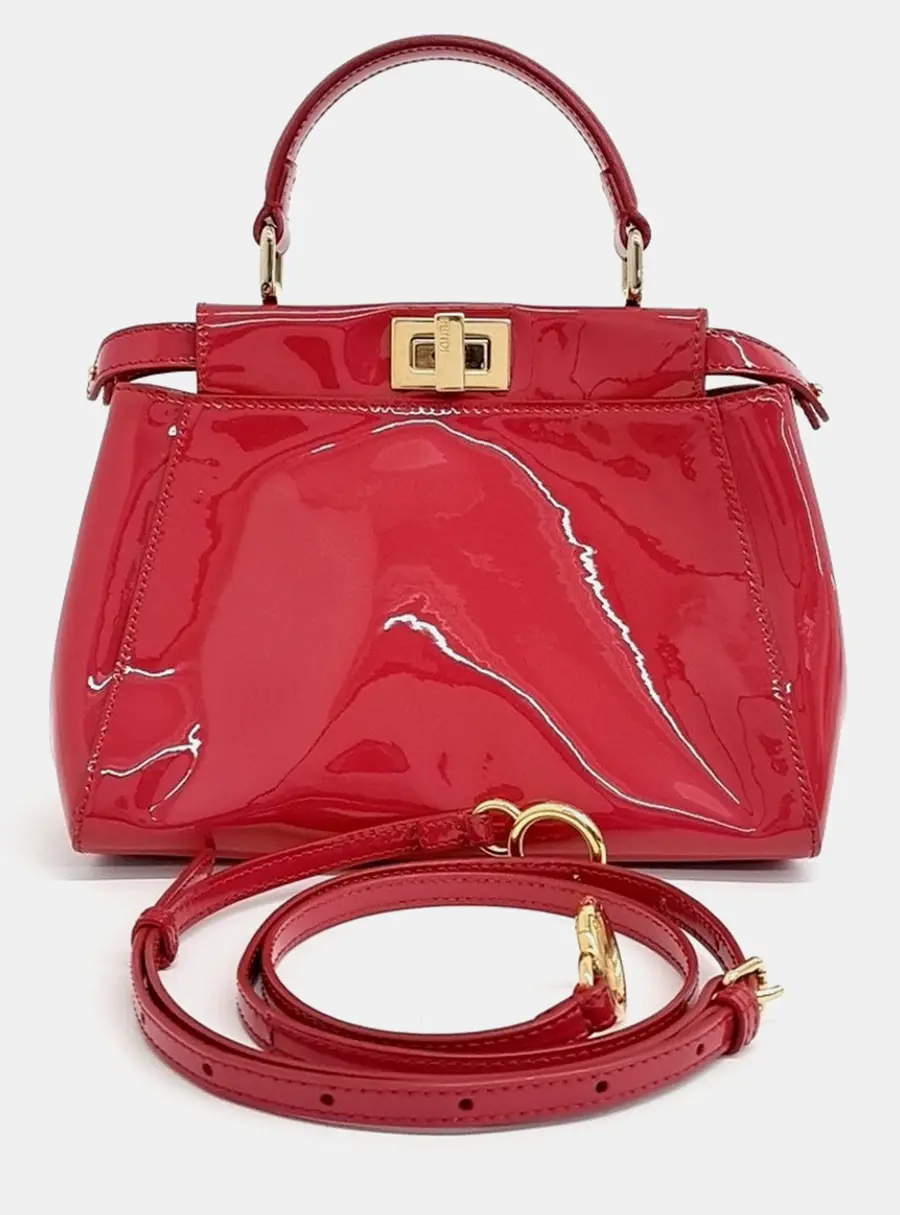 Fendi Red Patent Leather Peekaboo Mini Satchel Bag