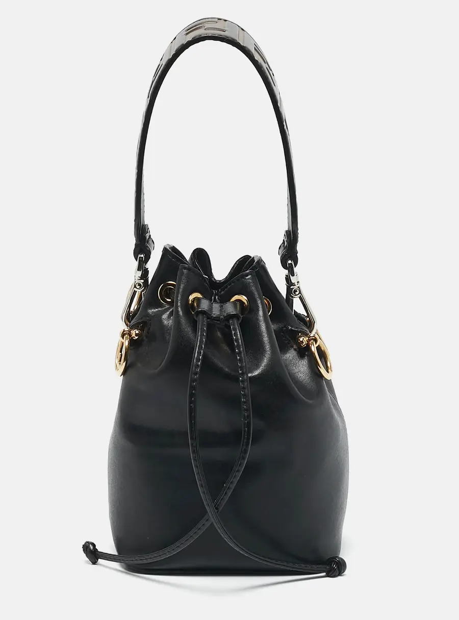 Fendi Black Leather Mini Mon Tresor Drawstring Bucket Bag