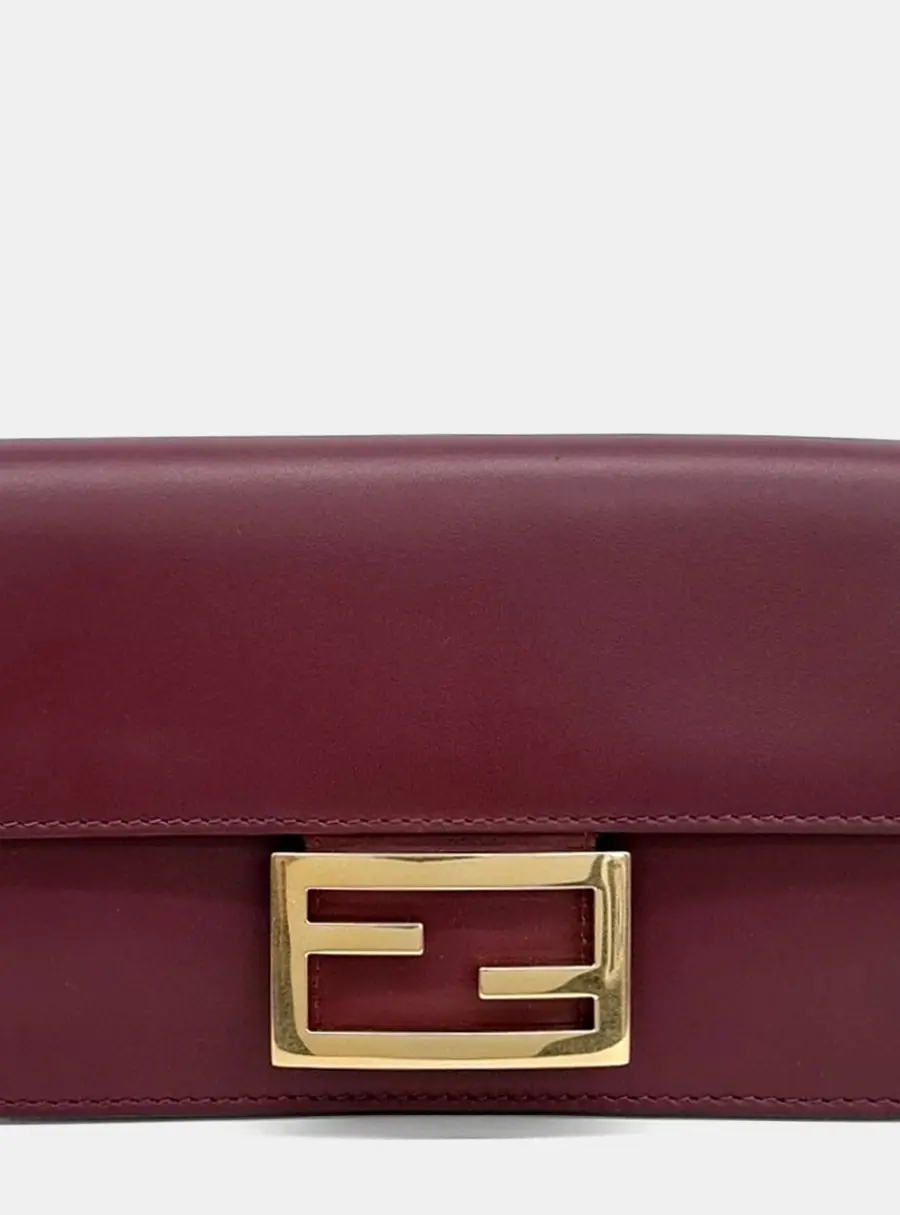 Fendi Burgundy Leather Flat Baguette Bag