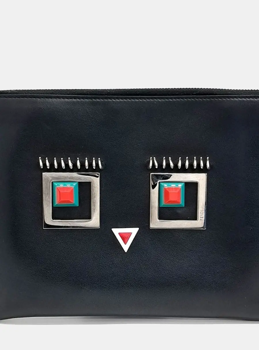 Fendi Monster Clutch Black Leather Clutch Bag