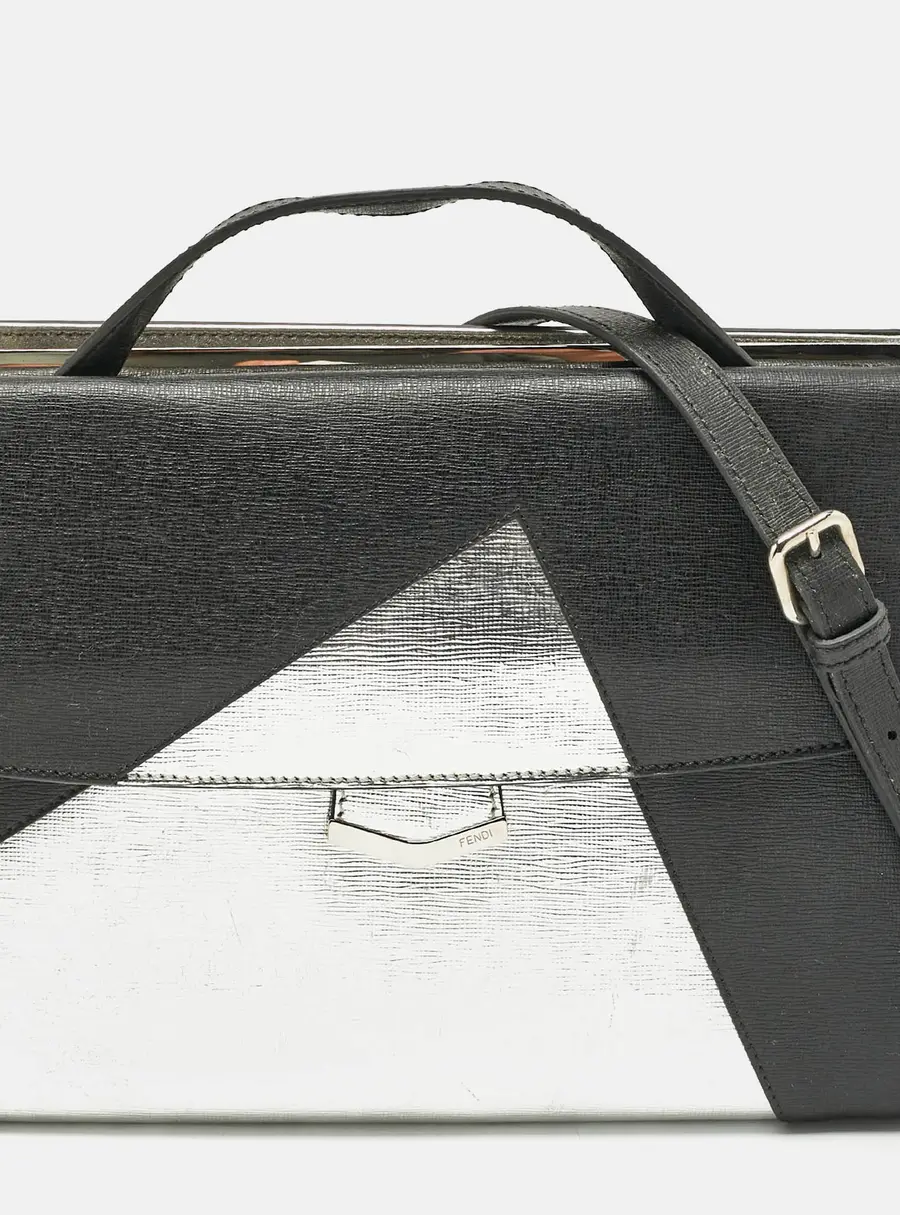 Fendi Black/Silver Leather Small Demi Jour Top Handle Bag