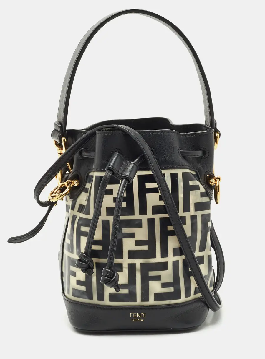 Fendi Black Zucca PVC and Leather Mini Mon Tresor Drawstring Bucket Bag