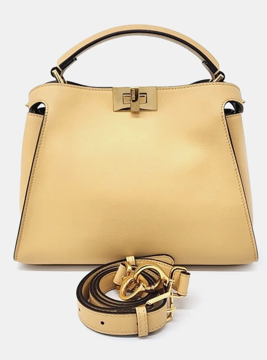 Fendi Peekaboo Essentially Mini Yellow Leather Top Handle Bag
