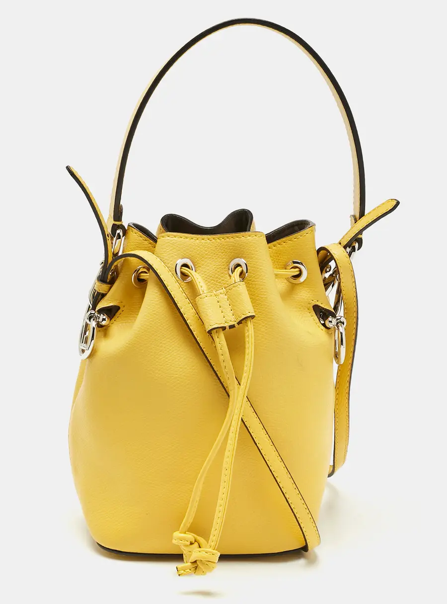 Fendi Yellow Leather Mini Mon Tresor Drawstring Bucket Bag