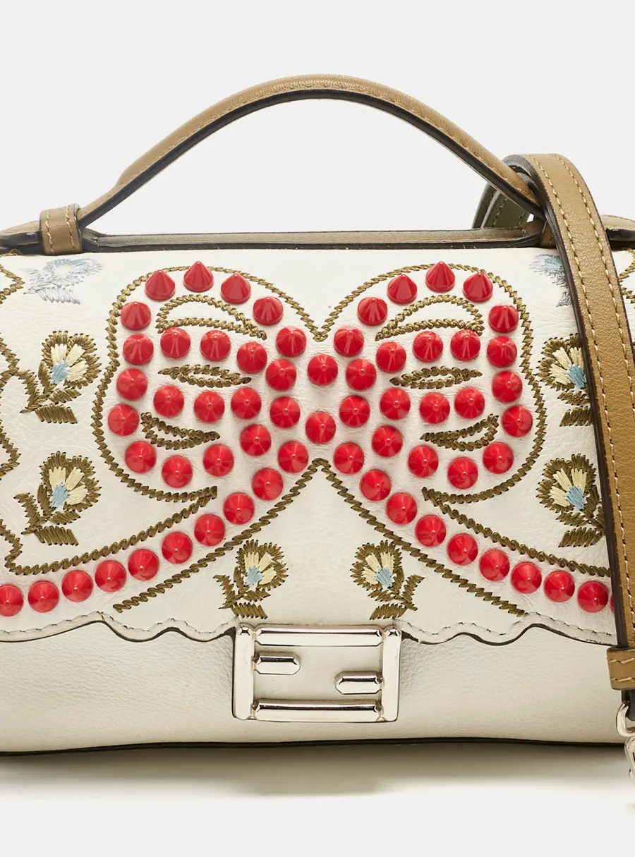 Fendi Multicolor Leather Micro Studded Bow Double Baguette Bag