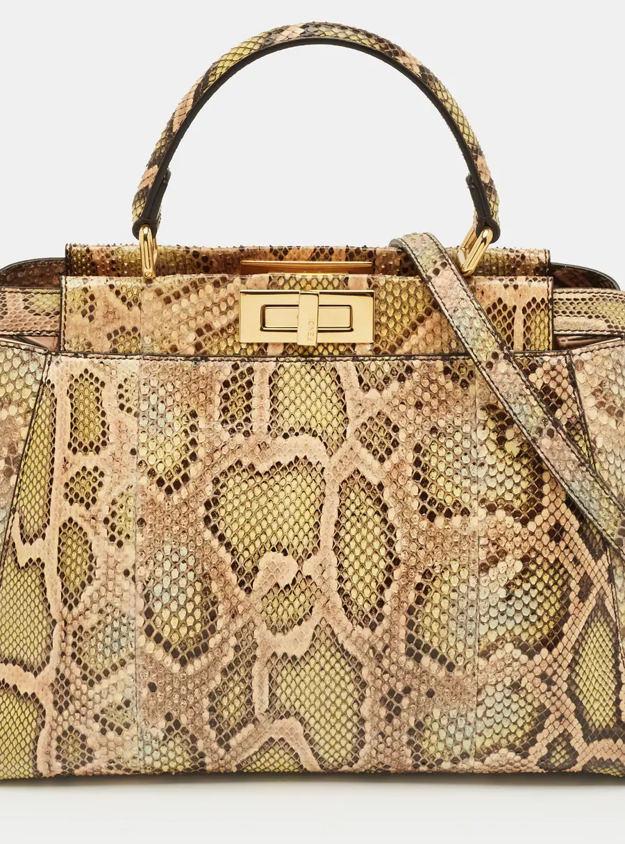 Fendi Green/Beige Python Medium Peekaboo Top Handle Bag