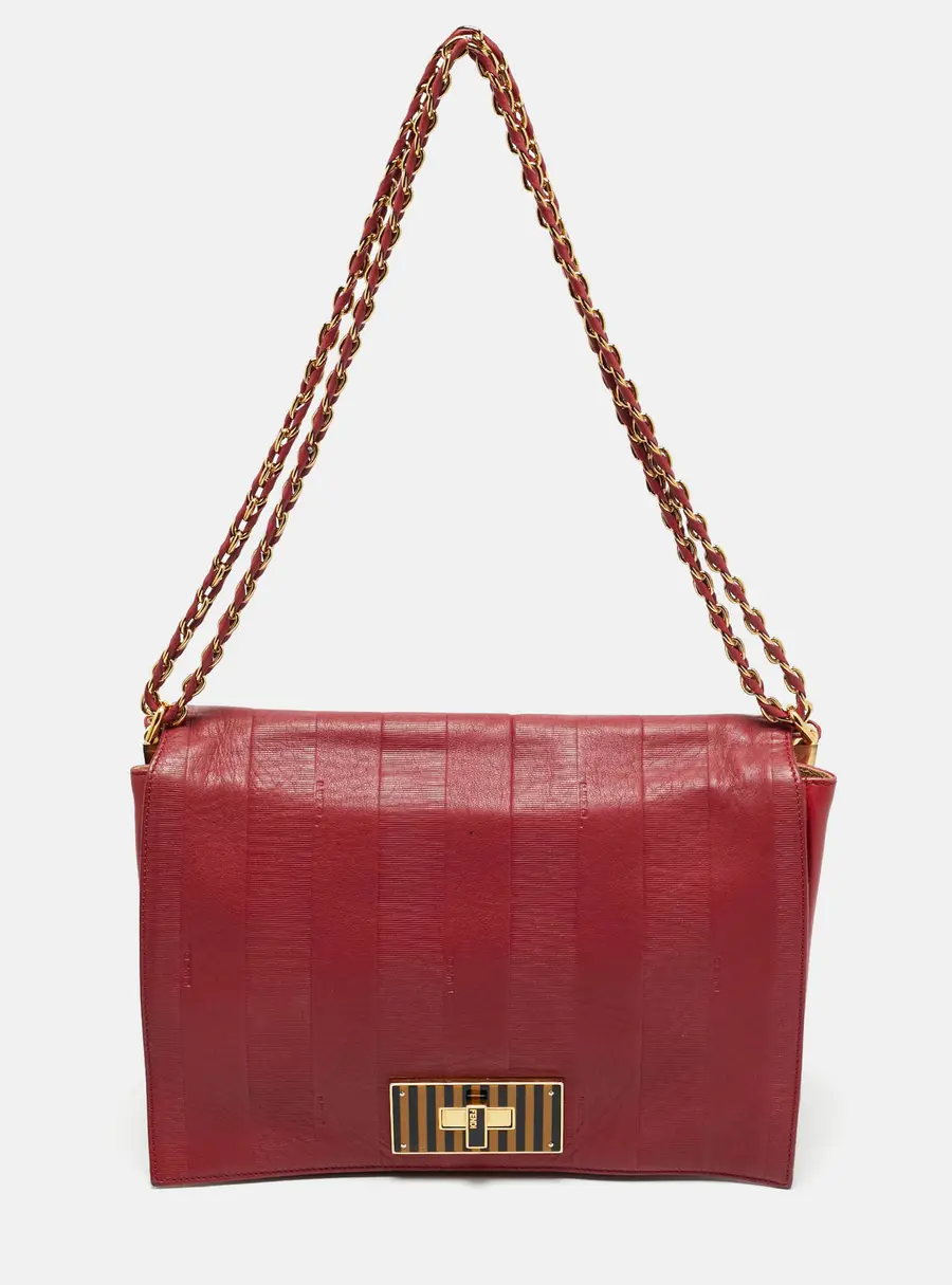 Fendi Red Pequin Embossed Leather Large Claudia Shoulder Bag