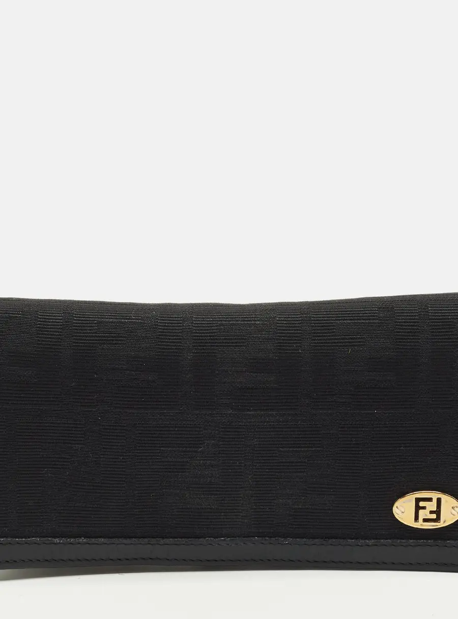 Fendi Black Leather, Canvas and Leather Continental Wallet