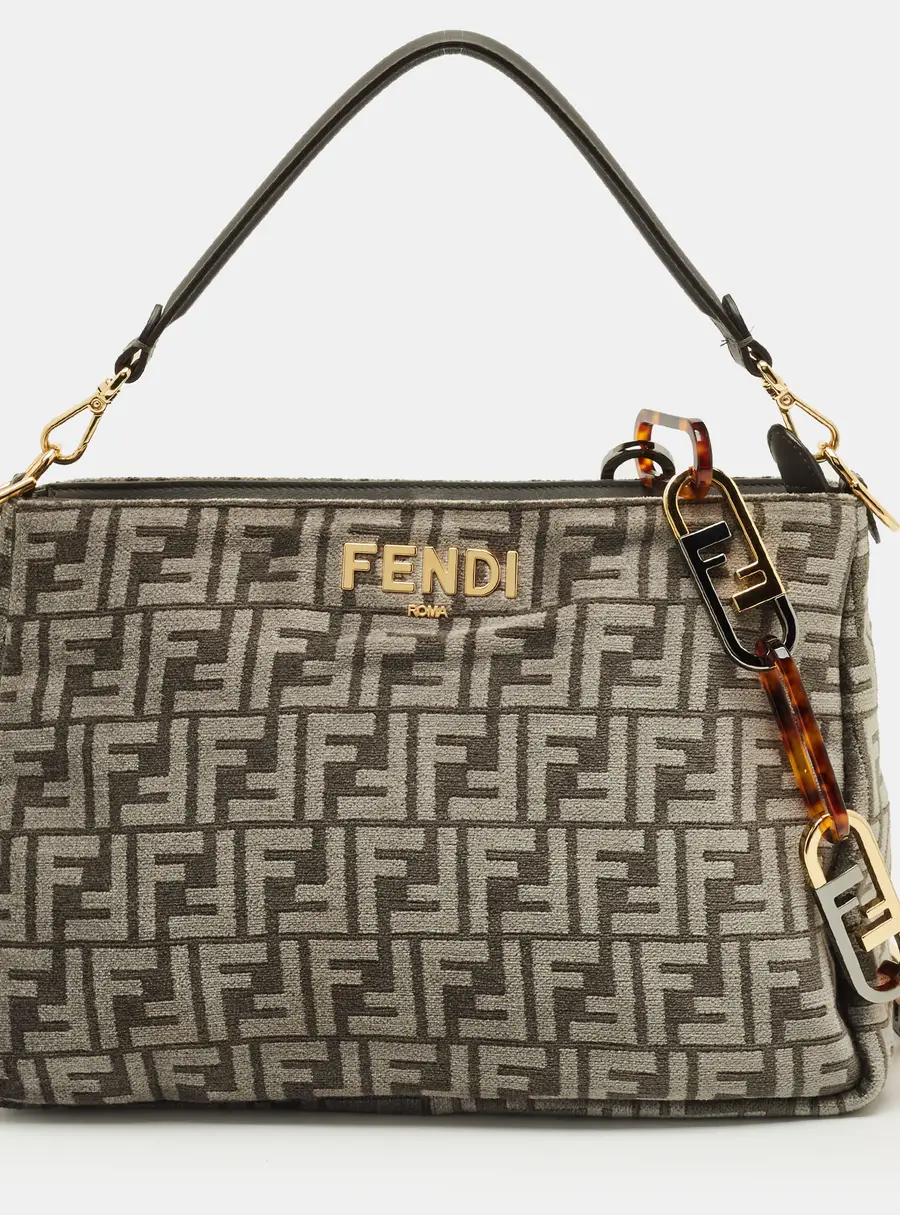 Fendi O'Lock Grey Fabric and Plexiglass Top Handle Bags