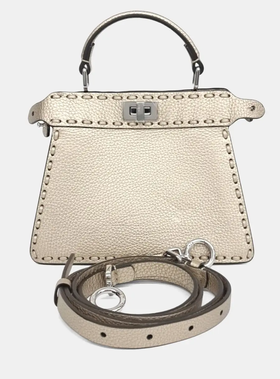 Fendi Peekaboo ISeeU Petite Cream Selleria Leather Top Handle Bag