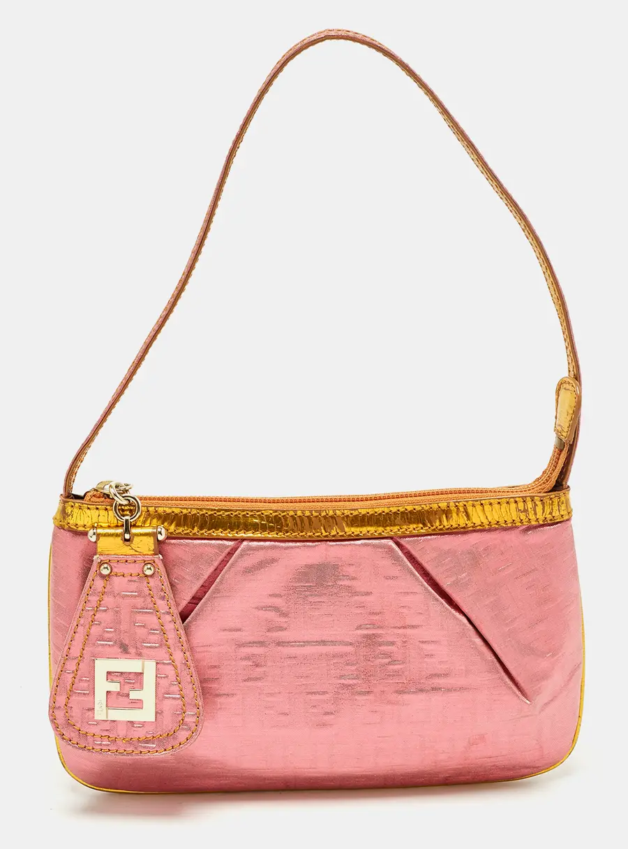 Fendi Pink/Gold Zucchino Lurex Fabric Accessory Pochette