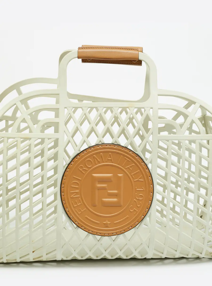 Fendi FF Logo Stamp Off White/Brown PVC Basket Bag