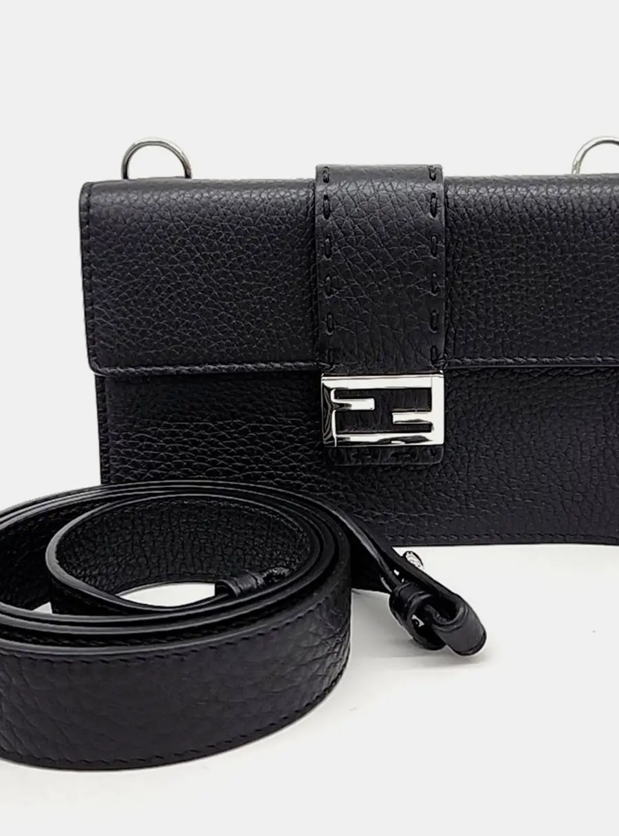 Fendi Black Leather Baguette Pouch
