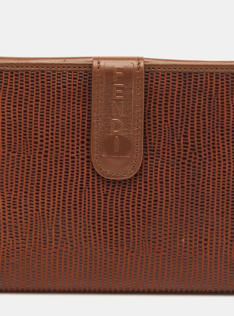 Fendi Vintage Brown Lizard Effect Leather Compact Wallet