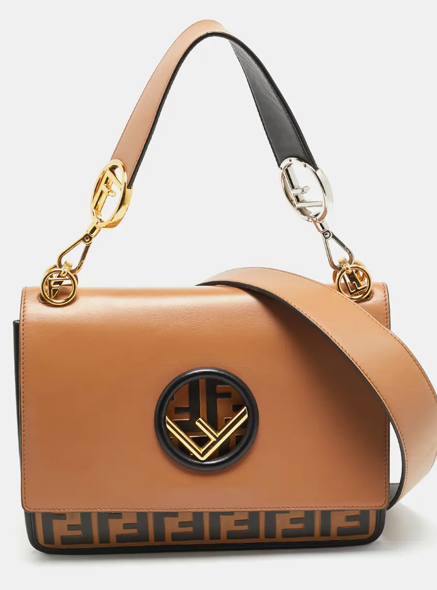 Fendi Kan I Brown/Black Zucca Embossed Leather Top Handle Bag
