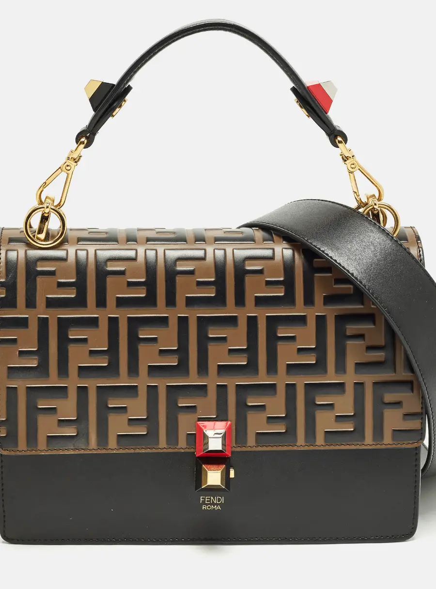 Fendi Kan I Medium Black/Brown Zucca Leather Top Handle Bag