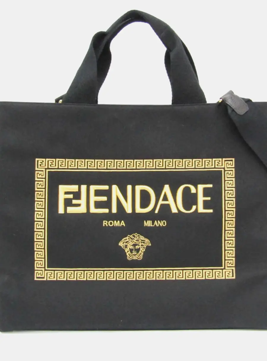 Fendi x Versace Fendace Gold Black Canvas Tote Bag