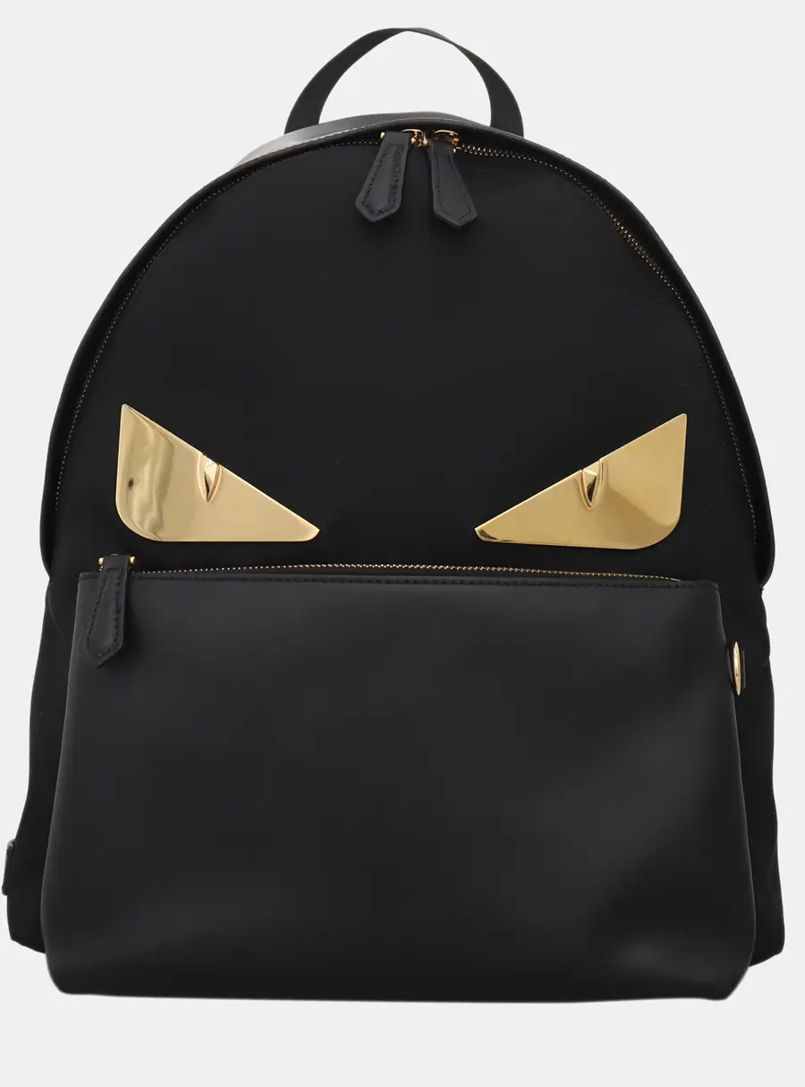 Fendi Bag Bugs Black Leather Nylon Backpack Bag