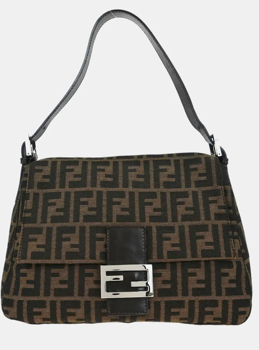 Fendi Zucca Mamma Baguette Brown Canvas Shoulder Bag