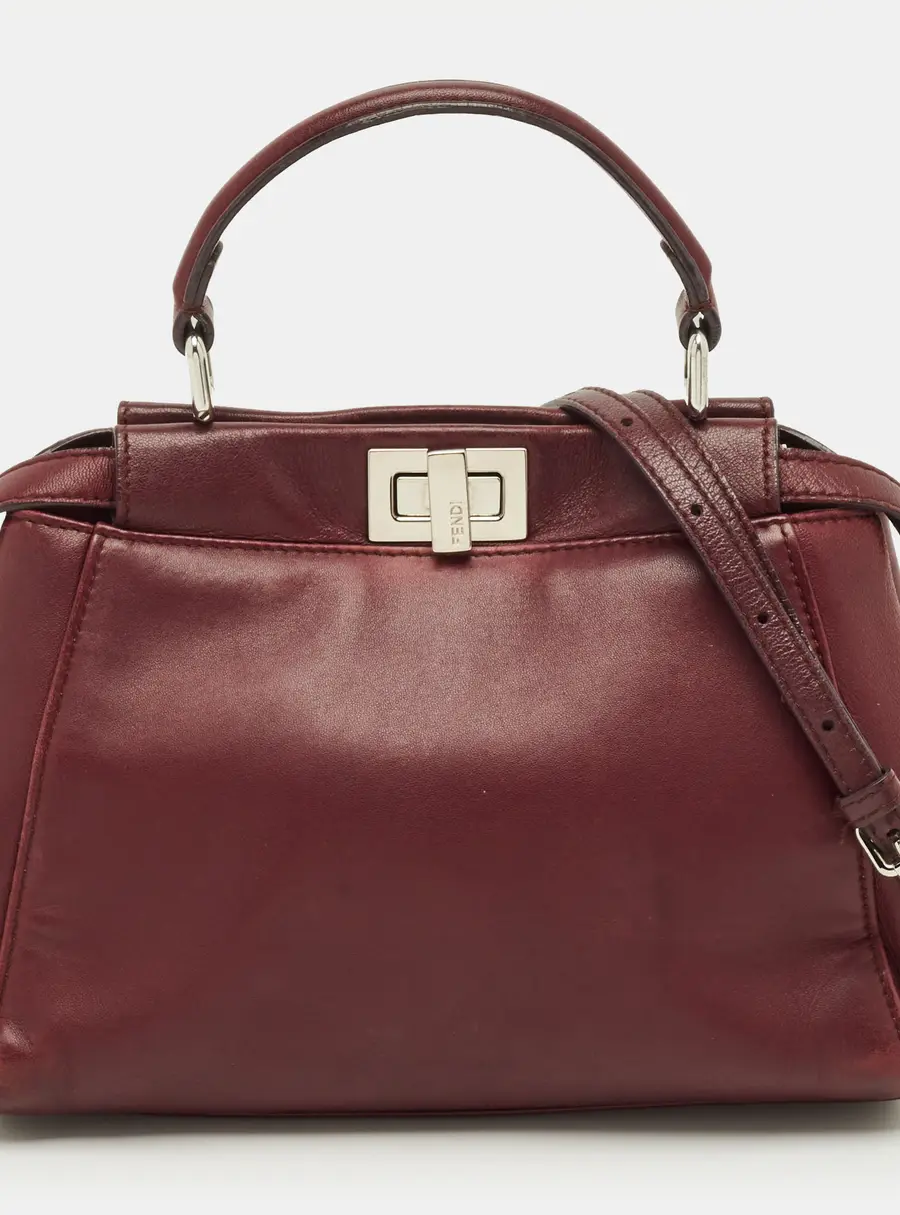 Fendi Peekaboo Mini Burgundy Leather Top Handle Bag