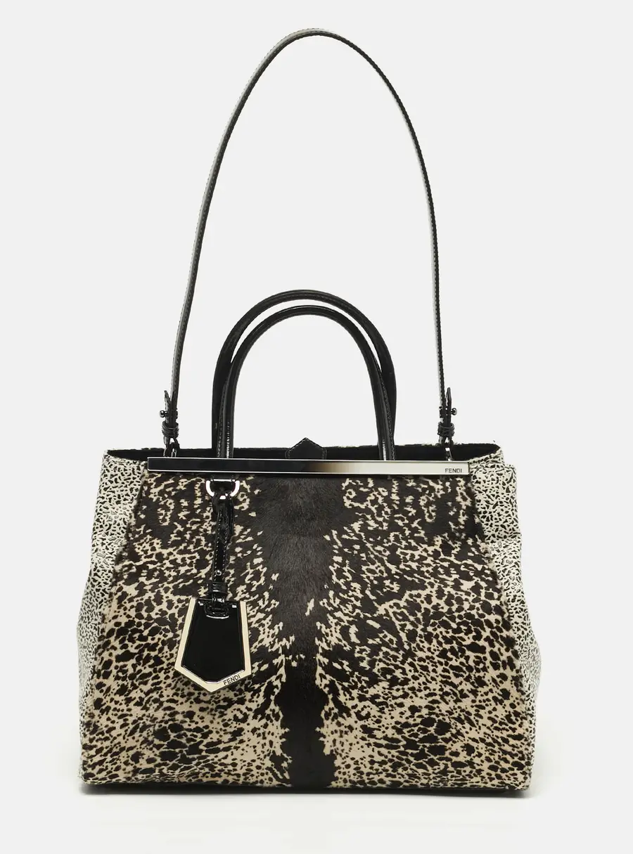 Fendi 2Jours Medium Tricolor Printed Calf hair and patent Leather 2Jours Tote