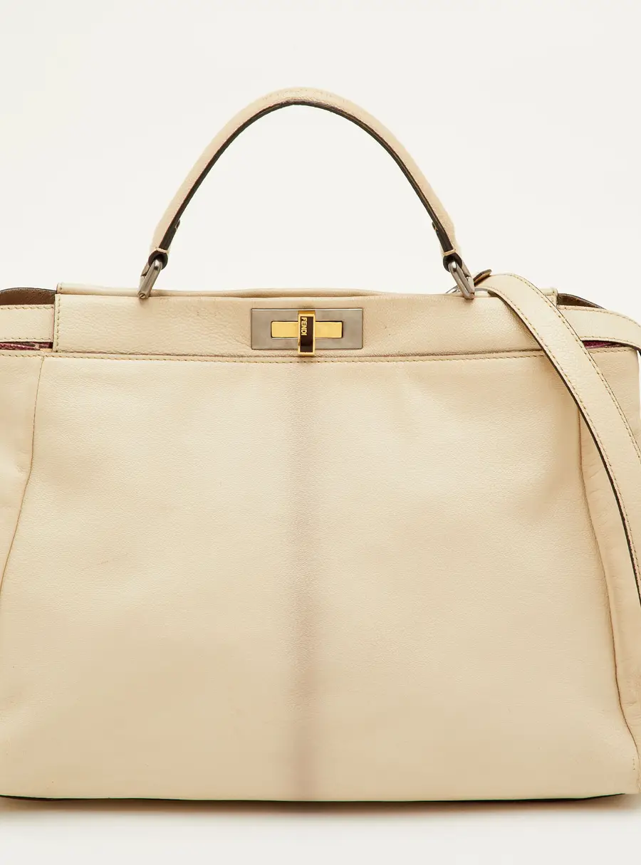 Fendi Peekaboo Large Cream Leather Top Handle Bag
