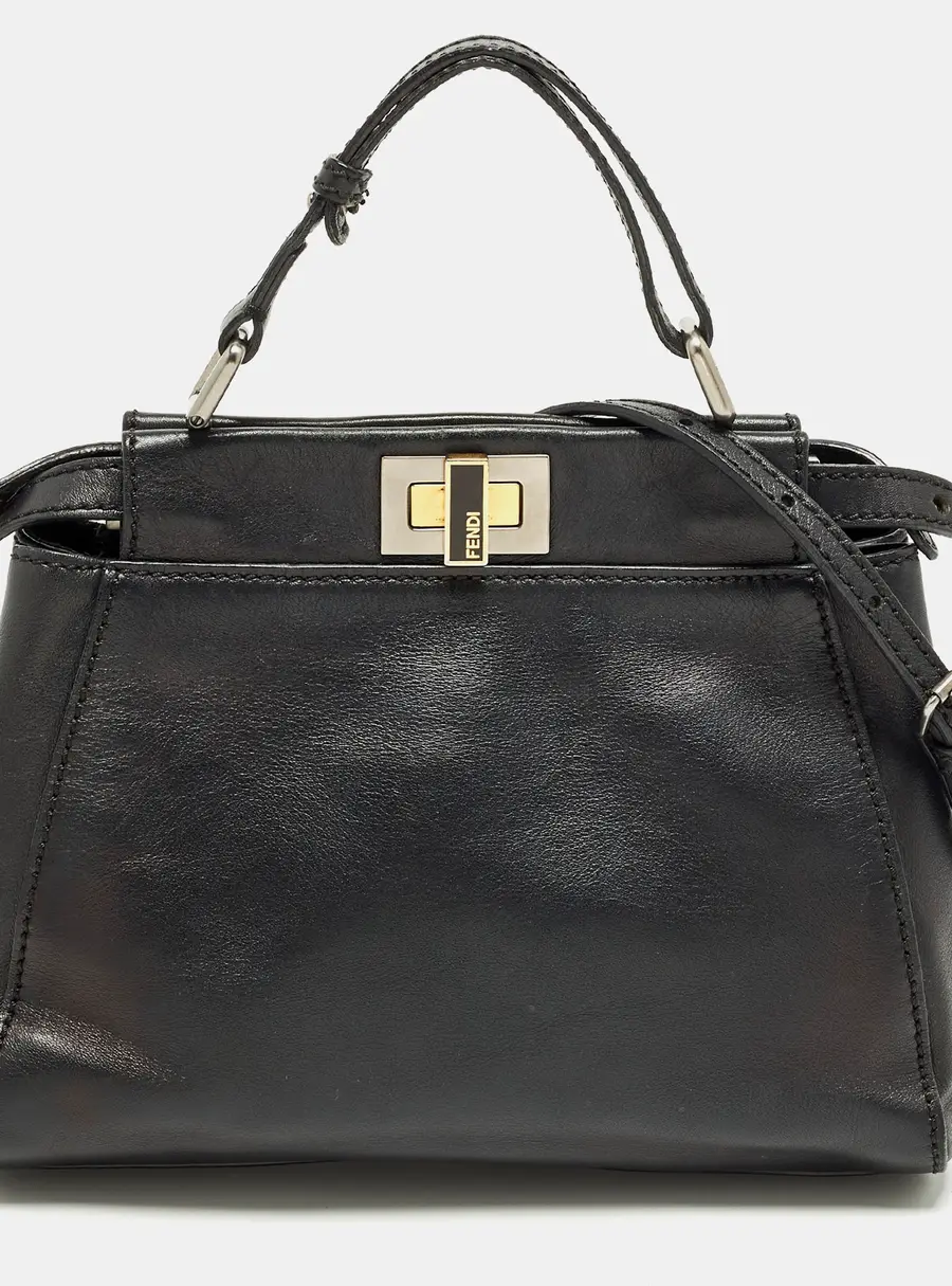 Fendi Peekaboo Mini Black Leather Top Handle Bag