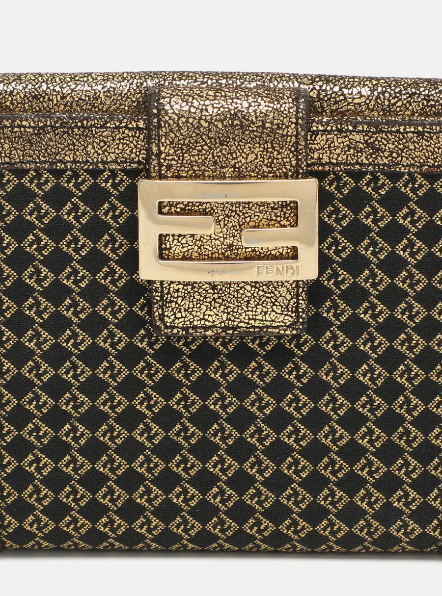 Fendi Baguette Gold Canvas and Leather Bifold Wallet