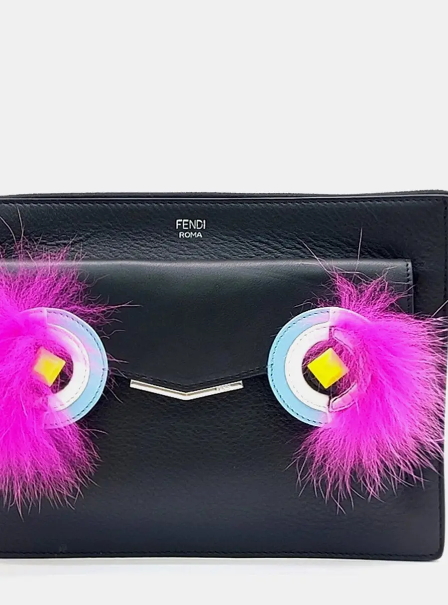 Fendi Black Leather Monster Crossbody Bag