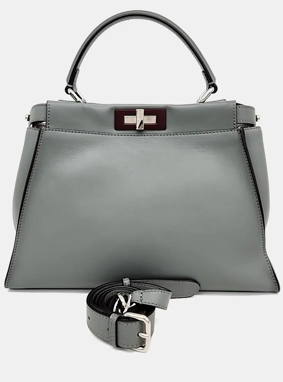 Fendi Peekaboo Regular Grey Leather Top Handle Bag