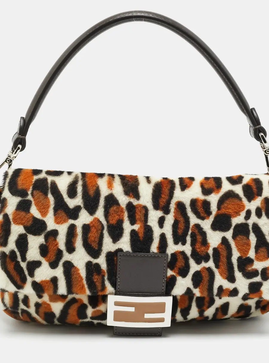 Fendi Re-Edition Baguette Multicolor Leopard Print Sheep Fur Bag