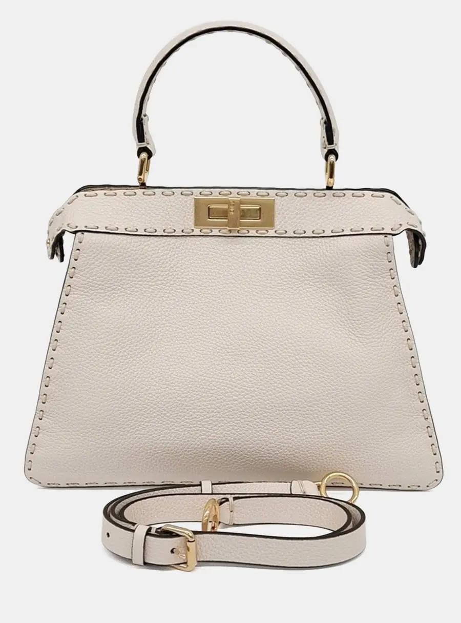 Fendi Peekaboo I SEE U Medium White Grained Leather Top Handle Bag