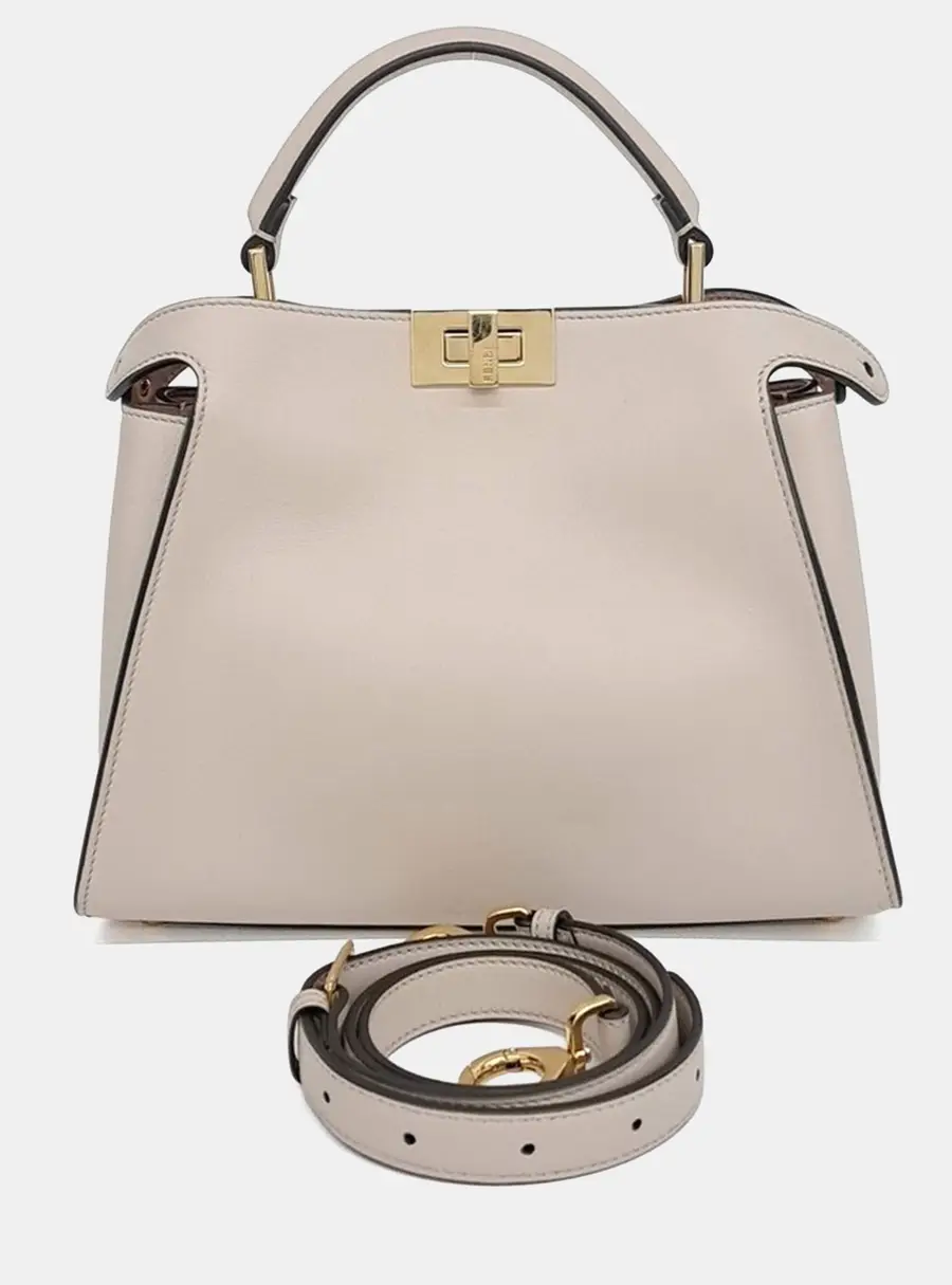 Fendi Peekaboo Essentially Mini Beige Calfskin Leather Top Handle Bag