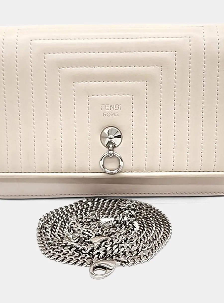 Fendi White Leather Mini Chain Crossbody Bag