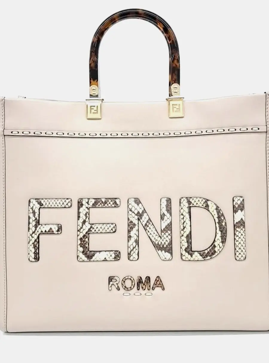 Fendi Beige Leather Sunshine Tote and Shoulder Bag (8BH386)