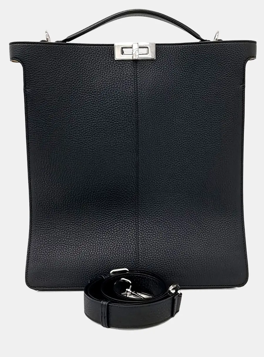 Fendi Peekaboo I See U Small Black Grained Leather Satchel Bag