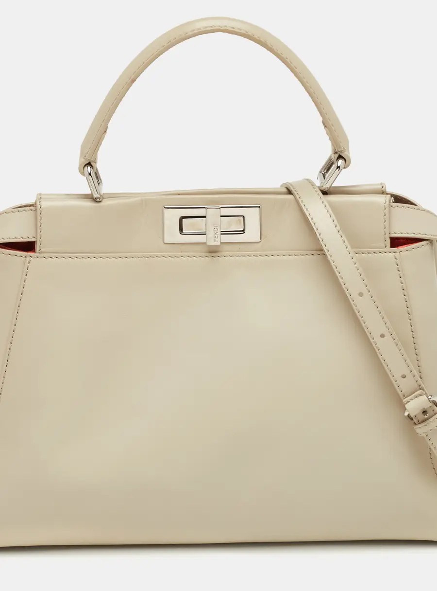 Fendi Peekaboo Cream Medium Leather Top Handle Bag