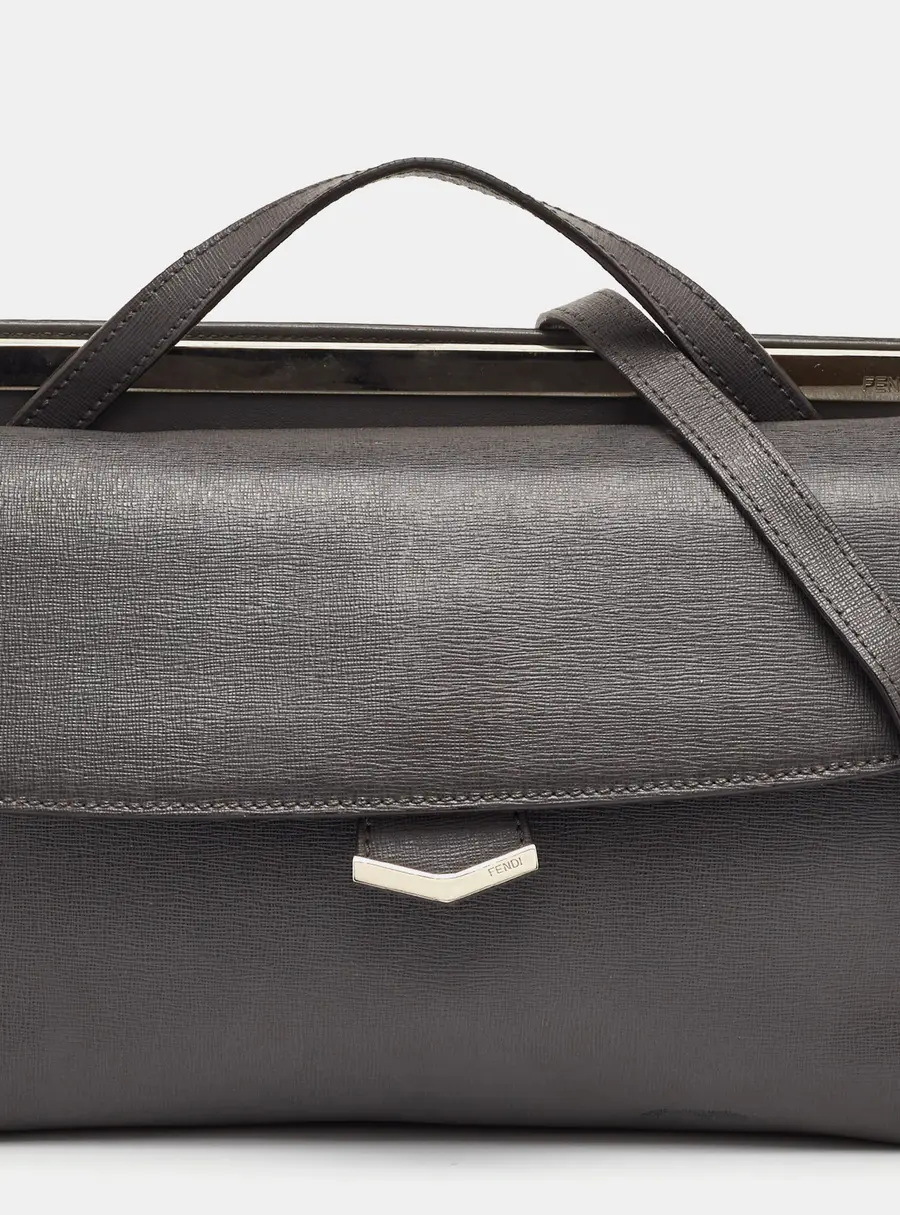Fendi Demi Jour Small Grey Leather Top Handle Bag