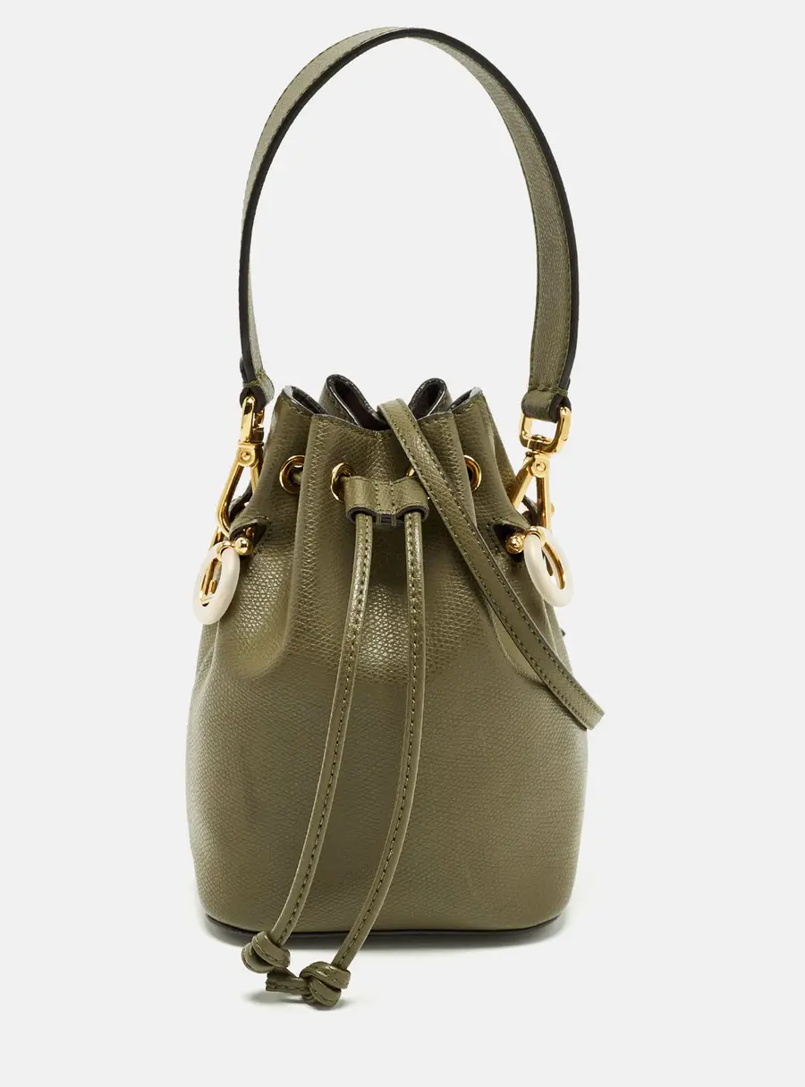 Fendi Mon Tresor Mini Olive Green Leather Bucket Bag
